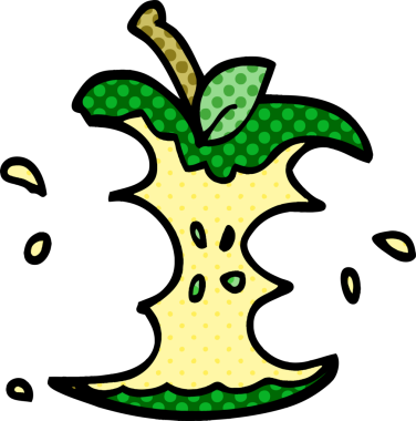 Bir insan tarafından çizilmiş sulu, ısırılmış bir elma.