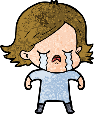 Bir insan tarafından çizilmiş ağlayan çizgi film kızı.