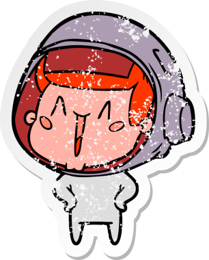 Bir insan tarafından çizilmiş mutlu bir astronotun sıkıntılı çıkartması.