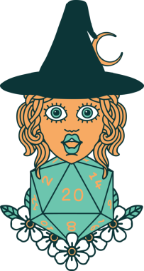 Retro Dövme Tarzı İnsan Cadı Doğal 20 zar atışıyla Bir insan tarafından çizilmiş