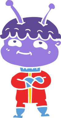 Bir insan tarafından çizilmiş düz renkli çizgi film uzay adamı.