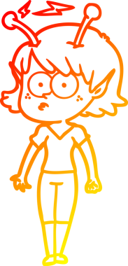 Bir insan tarafından çizilmiş bir uzaylı kız çizgi çizimi.