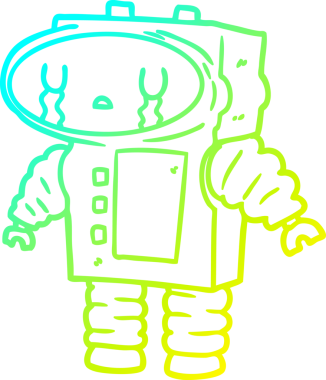 Bir insan tarafından çizilmiş ağlayan çizgi robot çizimi.