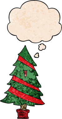 Bir insan tarafından çizilmiş grunge desenli düşünce baloncuğu olan çizgi film Noel ağacı.