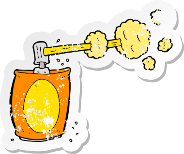 Bir insan tarafından çizilmiş karikatür spreyinin gerilemiş retro yapıştırması.