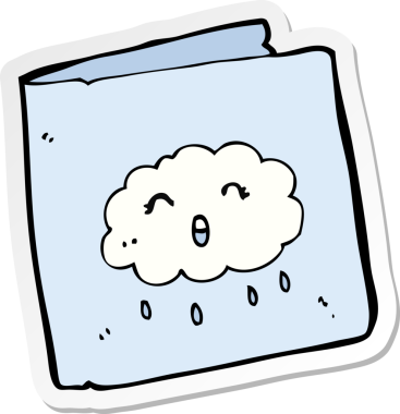 Bir insan tarafından çizilmiş bulut desenli bir kartın etiketi.