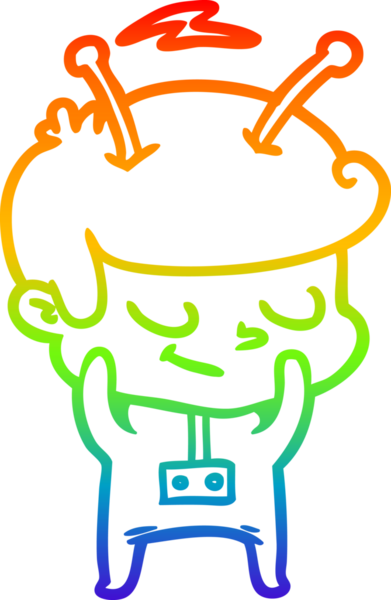 Bir insan tarafından çizilmiş utangaç bir uzay adamının çizdiği gökkuşağı gradyanı çizimi