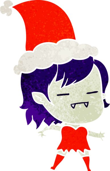 Bir insan tarafından çizilmiş Noel Baba şapkası giyen ölümsüz bir vampir kızın el çizimi karikatürü.
