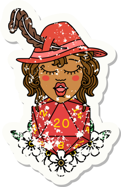 Bir insan tarafından çizilmiş 20 zarlı Retro Dövme Tarzı insan ozanı