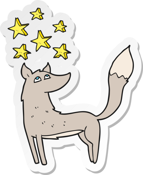 Bir insan tarafından çizilmiş yıldızlı bir kurt çizgi film etiketi.