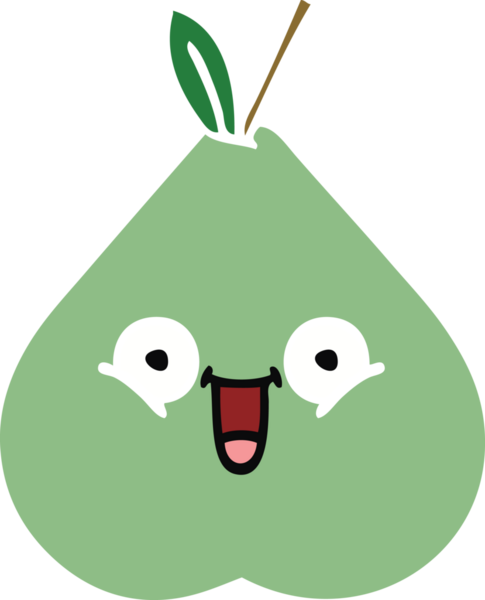 Bir insan tarafından çizilmiş yeşil bir armutun düz renkli retro karikatürü