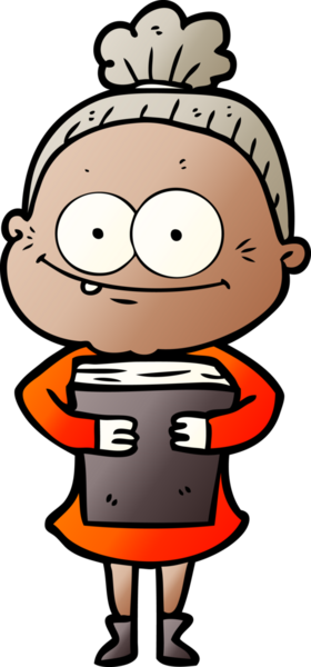 Bir insan tarafından çizilmiş mutlu yaşlı kadın çizgi filmi.