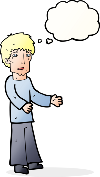 Bir insan tarafından çizilen düşünce baloncuğuyla açıklama yapan çizgi film adamı.