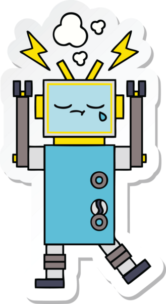 Bir insan tarafından çizilmiş şirin, ağlayan bir robot çıkartması.