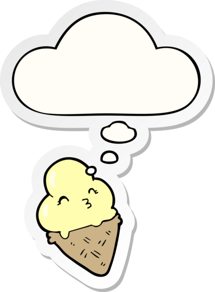 Düşünce baloncuklu karikatür dondurması insan tarafından çizilmiş bir çıkartma.