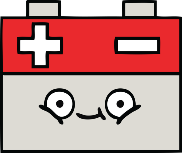 Bir insan tarafından çizilmiş bir araba aküsünün sevimli karikatürü.