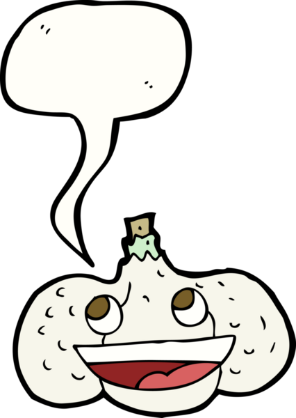 Bir insan tarafından çizilmiş konuşma baloncuklu sarımsak.