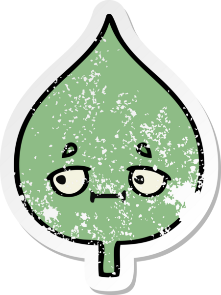 Sevimli bir çizgi film karakterinin sıkıntılı çıkartması. Bir insan tarafından çizilmiş ifade yaprağı.