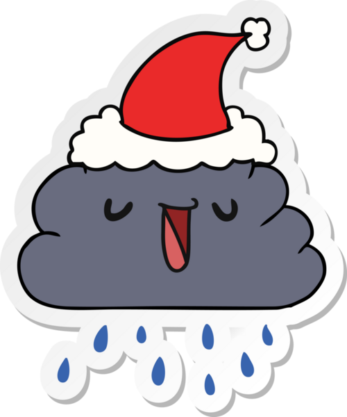 El çizimi Noel çıkartması. Bir insan tarafından çizilmiş kawaii yağmur bulutu.