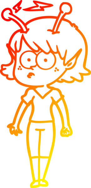 Bir insan tarafından çizilmiş bir uzaylı kız çizgi çizimi.