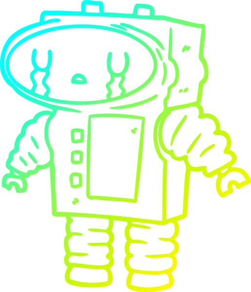 Bir insan tarafından çizilmiş ağlayan çizgi robot çizimi.