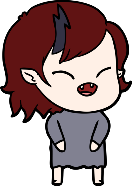 Bir insan tarafından çizilmiş gülen vampir kız çizgi filmi.