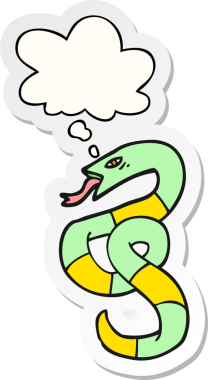Düşünce baloncuklu çizgi film yılanı insan tarafından çizilmiş bir çıkartma.