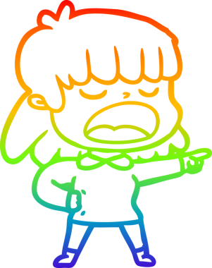 Gökkuşağı gradyan çizgi çizimi Bir insan tarafından yüksek sesle çizilen bir kadın karikatürü