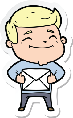 Bir insan tarafından çizilmiş mutlu bir karikatürcünün çıkartması.