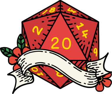 Retro Dövme Biçimi Doğal 20 D20 zar bir insan tarafından çizildi