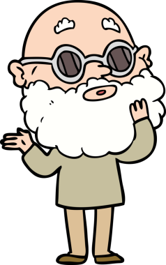 Bir insan tarafından çizilmiş sakallı ve gözlüklü meraklı bir adam.