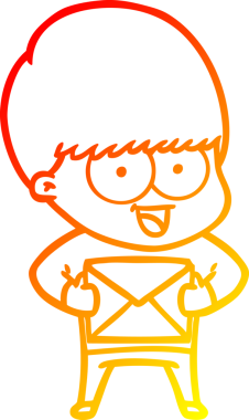 Bir insan tarafından çizilmiş mutlu çizgi film çocuğunun sıcak çizgi çizimi.