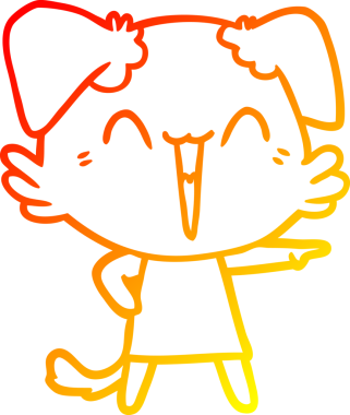 Bir insan tarafından çizilmiş mutlu, küçük bir köpek çizgi filmi.