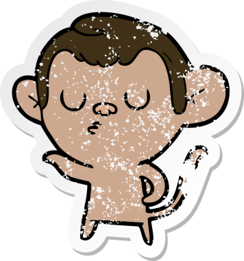 Bir insan tarafından çizilmiş karikatür maymununun sıkıntılı çıkartması