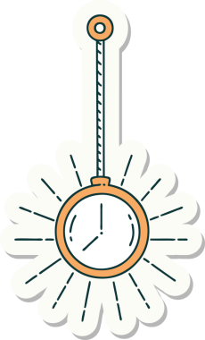 Bir insan tarafından çizilmiş dövme stili altın cep saati çıkartması.