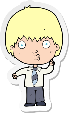 Bir insan tarafından çizilen soruyu cevaplayan karikatür okullu bir çocuğun çıkartması.