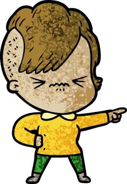 Çizgi film, bir insan tarafından çizilmiş sinirli hippi kız.