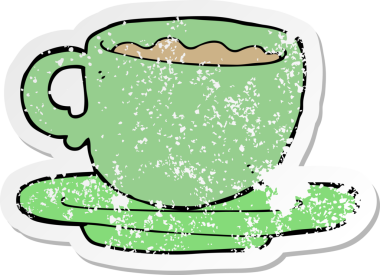 Bir insan tarafından çizilmiş bir fincan çayın sıkıntılı yapıştırması.