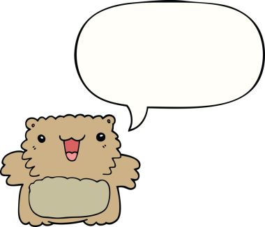 Bir insan tarafından çizilmiş konuşma balonlu çizgi film ayısı.