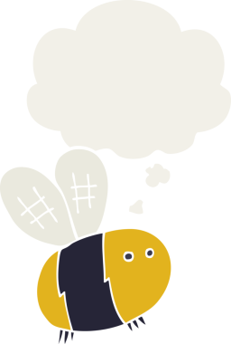 Düşünce baloncuğu olan çizgi film arısı insan tarafından çizilmiş.