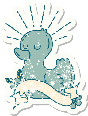 Bir insan tarafından çizilmiş eski bir dövme stili plastik ördek çıkartması.