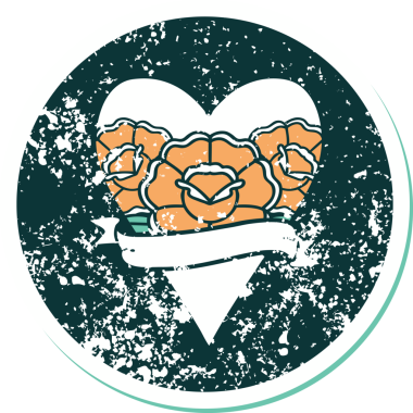 Bir insanın çizdiği çiçekli kalp ve pankartın sembolik dövmeli resmi.