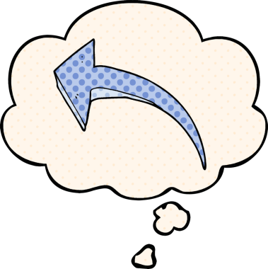 Bir insan tarafından çizilmiş çizgi roman tarzında düşünce baloncuğu olan çizgi film oku