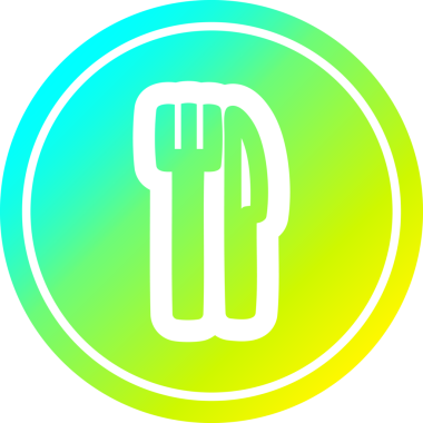 Bıçak ve çatal dairesel simgesi, bir insan tarafından çizilmiş.