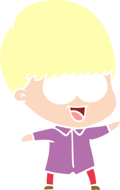 Bir insan tarafından çizilmiş mutlu düz renkli çizgi film çocuğu.