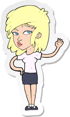 Çizgi film çıkartması. Güzel bir kadın. Bir insan tarafından çizilmiş.