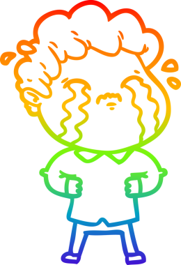 Gökkuşağı gradyan çizimi bir insan tarafından çizilmiş ağlayan bir karikatür adamı çiziyor.