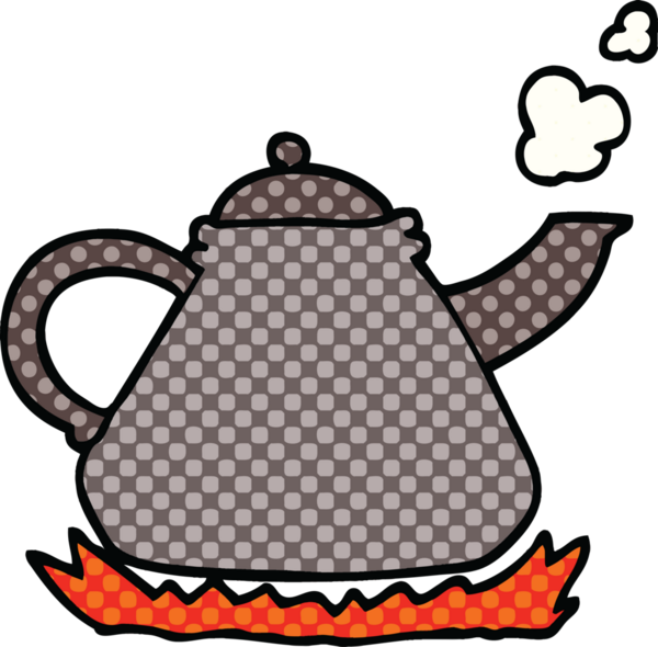 Bir insan tarafından çizilmiş, çizgi roman tarzı bir çaydanlık.