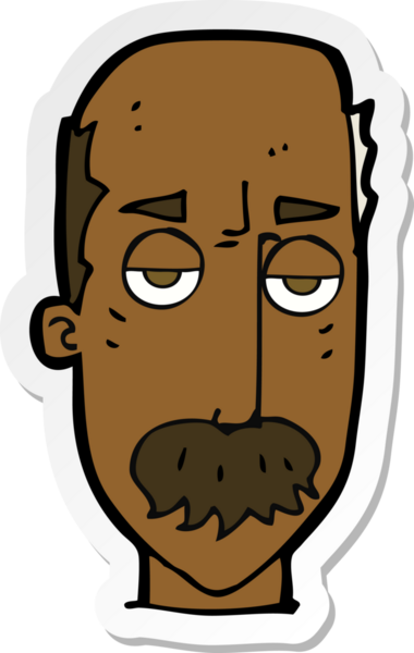 Çizgi film çıkartması. Bir insan tarafından çizilmiş yaşlı bir adam.