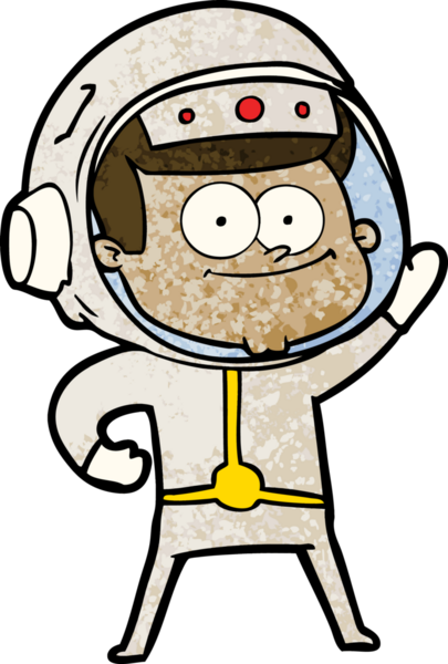 Bir insan tarafından çizilmiş mutlu astronot çizgi filmi.